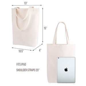 Sac de pochette fourre-tout en coton biologique robuste de 10 oz Logo personnalisé Sacs à provisions 100% coton avec motif de lettres - Product Image 4