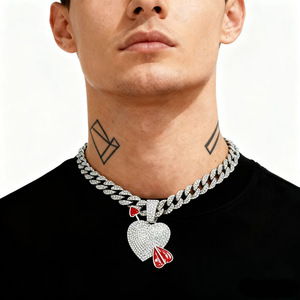 Accesorios Hip Hop, Cadena Cubana con Diamantes, Collar con Colgante <span class=keywords><strong>de</strong></span> Corazón, Accesorios <span class=keywords><strong>de</strong></span> Moda para Hombre - Product Image 1