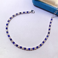 Nouvelle Collection Bracelet en Argent Sterling 925 avec Saphir Naturel de 2,5 mm et Pierres Espacées