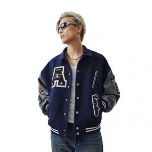 Blouson universitaire unisexe américain en <span class=keywords><strong>polaire</strong></span> coupe-vent à col montant, nouvelle tendance <span class=keywords><strong>nationale</strong></span>, coupe ample pour l'hiver - Product Image 3