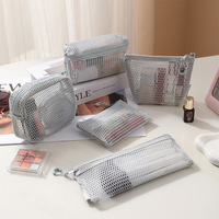 Sac en filet multi-usages, couleur unie, ensemble de formes variées, fermeture à glissière, pochette cosmétique, trousse à crayons pour le rangement en voyage