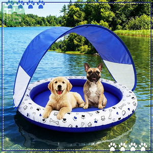 <b>Inflatable</b> Pet Float Dog Pool Float Blue 145x114Cm With Shade Canopy Outdoor Water Toy - Product Image 3