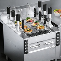 Cuiseur à pâtes à gaz en acier inoxydable 9 trous double combustible avec panier de 14 cm, contrôle intelligent de la chauffe, levage automatique, cuisson instantanée des pâtes
