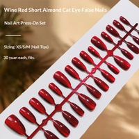 30 faux ongles à presser œil de chat rouge bordeaux couleur unie pour doigts, sexy, vente en gros, pointures XS/S/M, capsules d'ongles artificiels