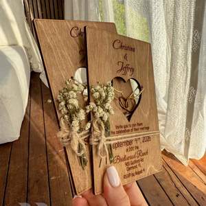 Invitations de mariage personnalisées en bois gravées au laser, faites à la main, cartes d'invitation personnalisables, enveloppes, décoration de fête de mariage - Product Image 4