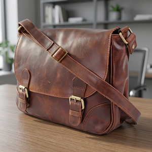Sac messager classique en cuir véritable pour ordinateur portable avec bandoulière, design durable et imperméable, étui portable pour ordinateur portable, personnalisable - Product Image 1