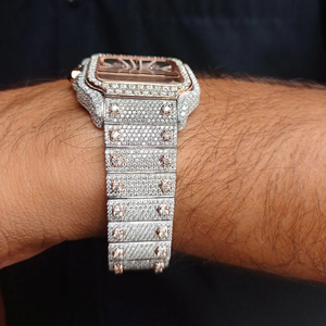 Montre de luxe en acier inoxydable avec mouvement à quartz, diamants Moissanite, cadran en verre, pierres lumineuses VVS, design distinctif et audacieux, moderne - Product Image 5