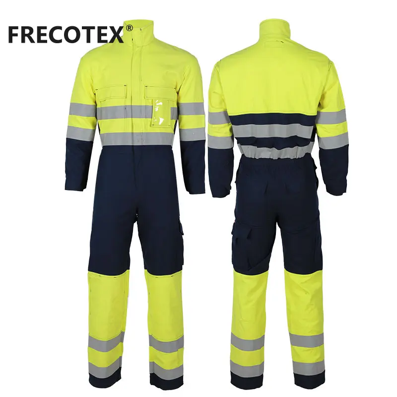 FRECOTEX flame retardant workwear workers reflective safety high visibility clothing hi vis coverall