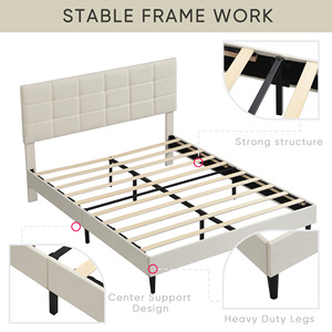 Letto imbottito Beige bianco trapuntato doppio divano regolabile con rivestimento in tessuto per mobili camera da letto - Product Image 5