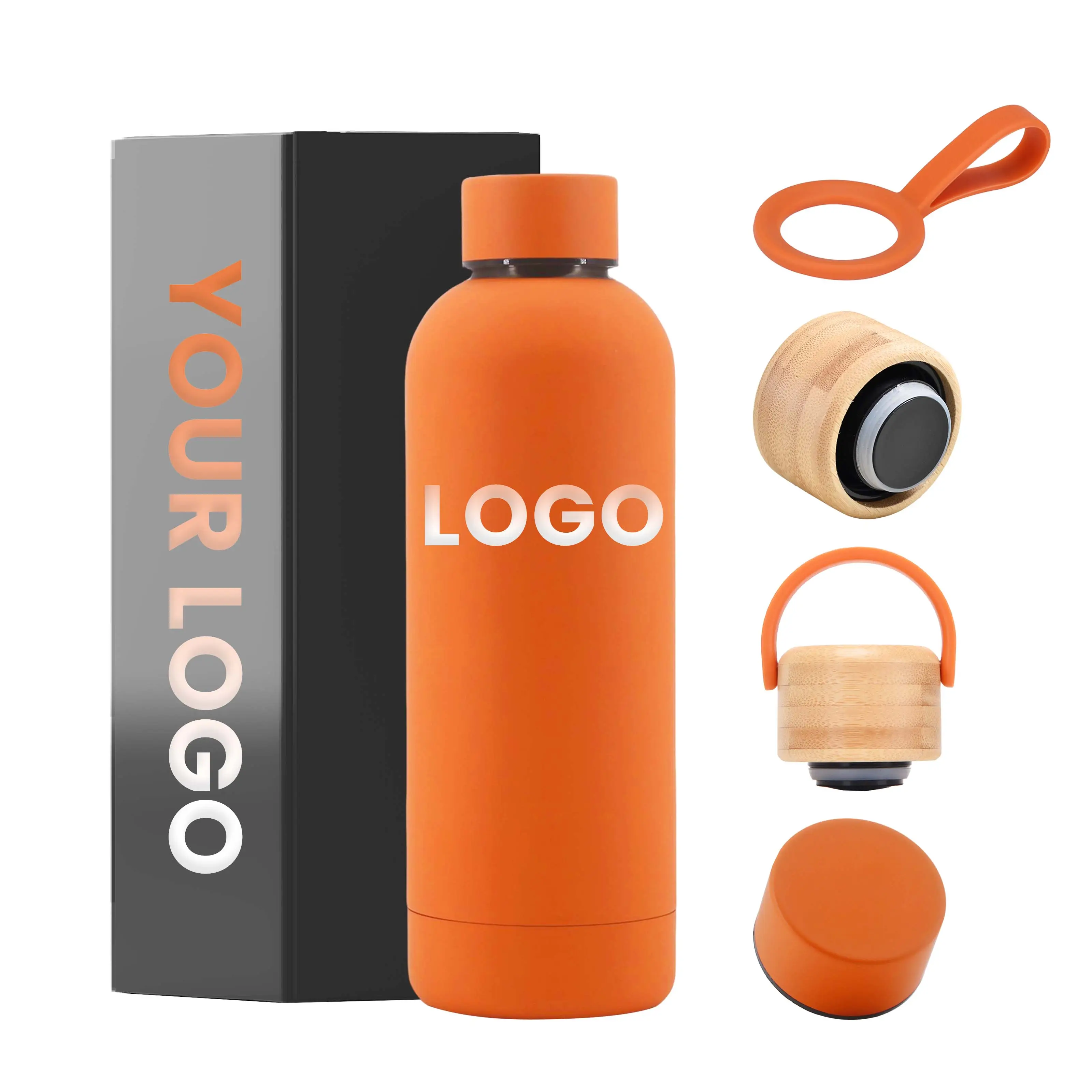 Custom 17oz 500ml 500ML Vacuum Thermos Flask Double Wall Insulated Stainless Steel Rubber Sports Water Bottle Leak Proof
