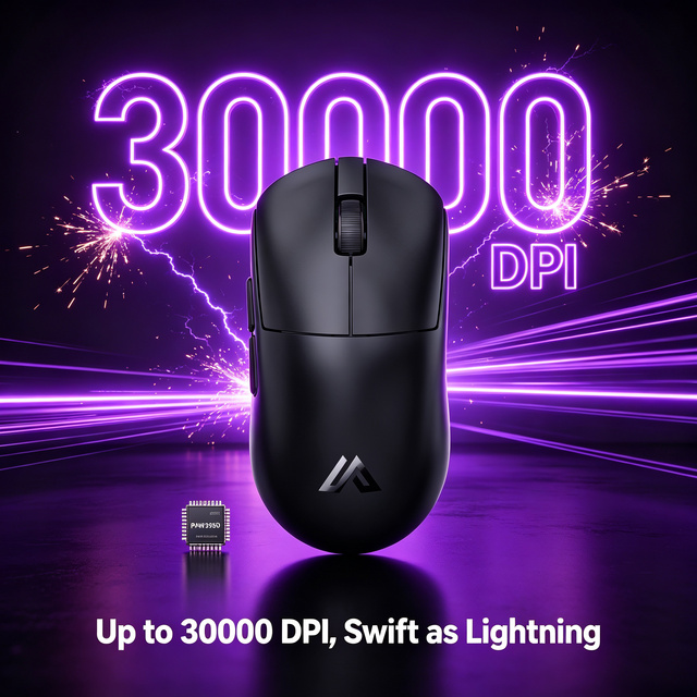 Ultralight Gaming Mouse Wireless 52g PAW3950 Sensor 30000 DPI 8K Polling Tri Mode