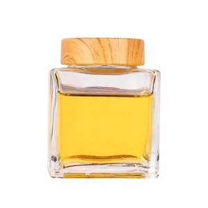 wholesale customized size unique square glass honey jar glass packaging honey jar glass with wooden lid