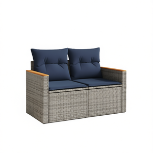 โซฟาสวนกลางแจ้ง 2 ที่นั่งหวายโพลีสีเทาพร้อมเบาะรองนั่งกันน้ำดีไซน์ร่วมสมัย - Product Image 1