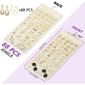 Organisateur de bijoux suspendu avec 88 poches zippées, anti-poussière, pliable, pour accessoires de voyage, pour femmes - Product Image 3