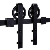 RHETECH Stock Kit de quincaillerie moderne noir pour porte de grange, roulettes coulissantes rustiques à grandes roues, pour extérieur, installation facile, en aluminium, acier, laiton