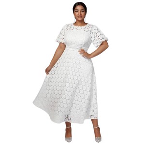 AM050248 Robes d'été tendance <span class=keywords><strong>pour</strong></span> femmes, décontractées et élégantes, à manches bouffantes, coupe trapèze, en dentelle <span class=keywords><strong>blanche</strong></span>, longues robes de soirée <span class=keywords><strong>pour</strong></span> femmes - Product Image 6