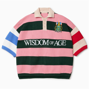 Maglia da Calcio in Maglia a Maniche Corte a Righe Vintage con Ricamo Logo Personalizzato, Stile Streetwear, con Bottoni - Product Image 1