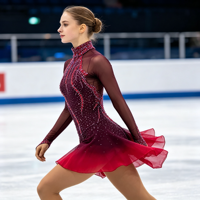 Robe de patinage artistique rouge bordeaux dégradé, ornée de strass scintillants, à manches longues, pour enfants et adultes, pour compétition et spectacle