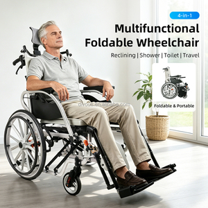 Fauteuil roulant manuel DIVOUS, léger, en alliage d'aluminium, inclinable et pliable, avec frein en U, pour usage domestique et hospitalier. - Product Image 4