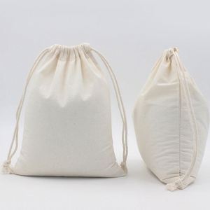 Sacs cadeaux en coton naturel avec cordon de serrage, logo personnalisé imprimé, pochettes de rangement unies avec texte personnalisé, vente en gros, 100 pièces/lot - Product Image 6