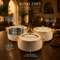 Ensemble de 3 chauffe-plats Royal Matte Gold Hot Pot 2L 2.5L 3L avec poignées noires pour l'Aïd, l'Iftar, les buffets, la restauration et les événements familiaux