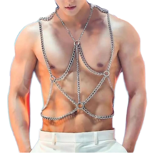 Chaîne de corps en métal plaqué argent pour homme, demi-ceinture creuse pour épaule, bondage cosplay pour fête et cadeau Pincai - Product Image 3