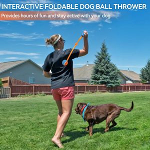 Manual <b>Dog</b> <b>Ball</b> Launcher Stick Interactive Fetch Toy Tailed Squeaky Pet <b>Thrower</b> <b>for</b> Outdoor Training Play - Product Image 3