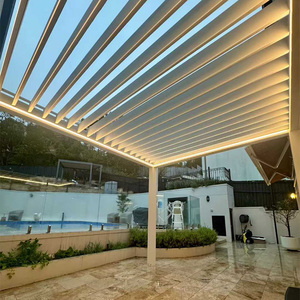 Gazebo en aluminium blanc résistant aux intempéries Maplemiles avec toit à lamelles et auvent motorisé pour terrasse arrière-cour - Product Image 3