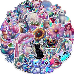 50 autocollants holographiques laser diamantés, motifs <span class=keywords><strong>de</strong></span> dessins animés <span class=keywords><strong>Miyazaki</strong></span> <span class=keywords><strong>Hayao</strong></span> et Princesse des Neiges, imperméables, à paillettes, pour décoration DIY - Product Image 2