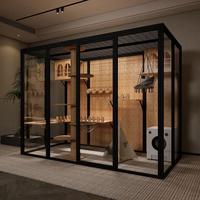 Villa de luxe pour chat, grande cage panoramique en verre et acier inoxydable, enclos extérieur respirant pour l'été, idéal pour le salon