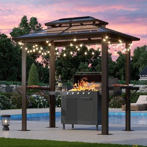 Gazebo de jardin 8 x 5 pieds, gazebo de barbecue en aluminium avec toit en polycarbonate, auvent rigide pour barbecue avec étagères pour pelouse, patio, jardin - Product Image 5