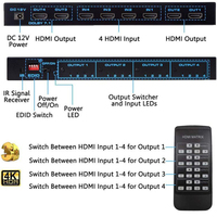 Répartiteur de signal HDMI 4 entrées 4 sorties, boîte de sortie, avec extracteur EDID, télécommande IR, prise en charge de convertisseur de matrice 4K HDCP 2.2 HDR, V2.0