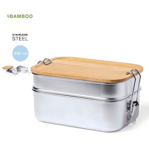 Wholesale Portable 940ml Stainless Steel Lunch Box Eco-friendly <b>Bamboo</b> Lid UV Printed Heatable Food <b>Container</b> for Office Home - Product Image 5