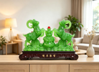 Statue de Bouqueton Porte-Bonheur Double, Sculpture de Mouton pour la Prospérité et la Richesse, Idéale pour le Bureau, l'Ouverture de Magasin, Cadeau d'Entreprise, Décoration Intérieure