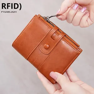 Nouveau portefeuille antivol RFID avec double fermeture éclair, en cuir PU vintage, porte-cartes de visite et passeport pour la mode européenne et américaine - Product Image 4