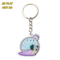 Porte-clés en acrylique mignon en forme de flacon de potion souriant, mini-monde avec chat, maison et nuages, breloque double face pour clés ou sacs