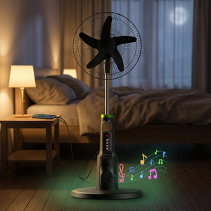Ventilateur portable solaire rechargeable de 16 pouces, lecteur de musique sans fil, oscillant, télécommande, 5 pales, 6 vitesses - Product Image 2