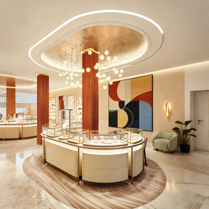 Vetrina in vetro lussuoso con cornice dorata, illuminazione LED, arco personalizzabile e resistente - Product Image 1