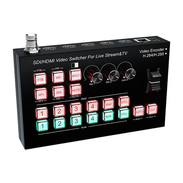 FJGEAR SDI HDMI Video Switcher for Live Stream and TV H.265 Capture Card 1080p PGM/PVW Dual Outputs Seamless transitions