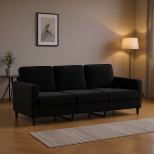 3 Seater Black Velvet <b>Sofa</b> With Metal <b>Legs</b> Durable Foam Filling Modern Living Room Furniture - Product Image 2