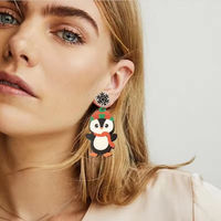 Boucles d'oreilles tendance en acrylique pour femmes et filles, mignonnes, thème Noël, bonhomme de neige, pingouins antarctiques, hiver, fleurs glacées