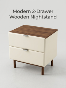 Mesita de Noche Escandinava Moderna con 2 Cajones, Superficie de Madera, Cuerpo de MDF, Mueble de Dormitorio, Unidad de Almacenamiento - Product Image 2