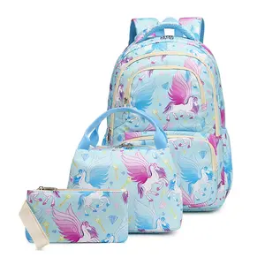 Cartoon themed printing backpack baby girl children toddlers teen new hand bags and lunch kids school bag set for primary school