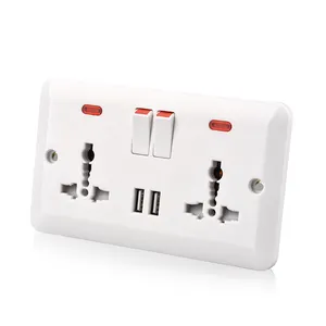 Wall multiple UK power 13amp plug socket outlet with USB port