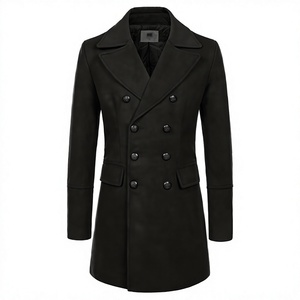 High Performance Reversible Solid Color Double Breasted Button 100% <b>Wool</b> <b>Men</b> Winter <b>Long</b> <b>Overcoat</b> Casual Streetwear Anti-Wrinkle - Product Image 4