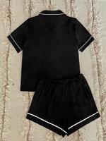 Quantité minimale de commande bas haute qualité mignon coeur logo couleur unie noir viscose modal deux pièces demoiselle d'honneur pyjama bas court pys ensemble pour les femmes