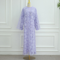 Ensemble de 3 pièces, Abaya de luxe Dubaï + robe de dessous + hijab, dentelle florale 3D brodée, robe à perles, cardigan, robe pour femmes musulmanes