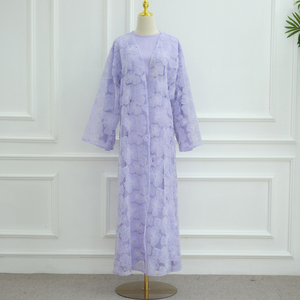 Ensemble de 3 pièces, <span class=keywords><strong>Abaya</strong></span> de luxe Dubaï + robe de dessous + hijab, dentelle florale 3D brodée, robe à perles, cardigan, robe pour femmes musulmanes - Product Image 6