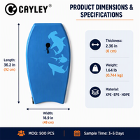 Planche de surf légère Cayley Shark Pattern Bodyboard avec laisse de poignet pour enfants et adultes, plage, piscine, sports nautiques