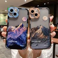 Coque de téléphone antichoc en TPU avec motif coucher de soleil sur la montagne pour iPhone 16 15 14 Plus 13 Mini 12 11 Pro Max Xr